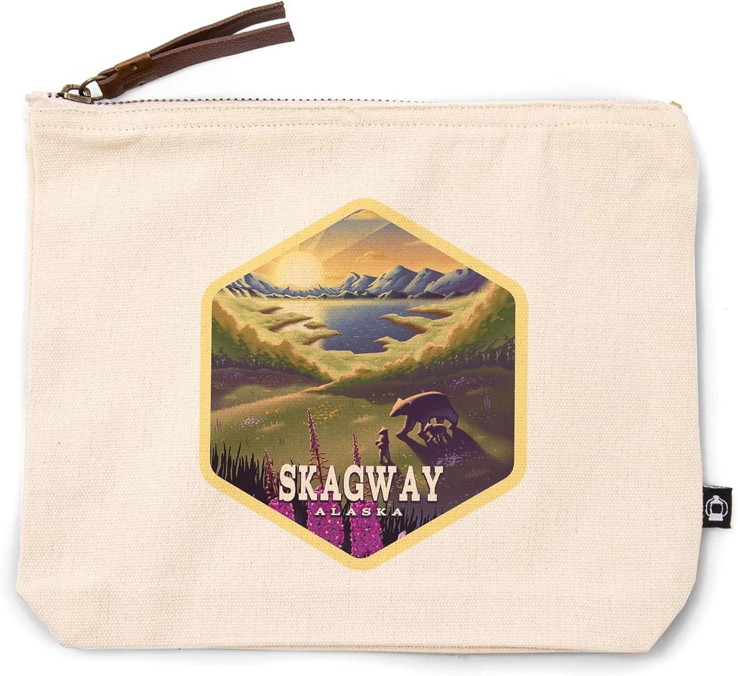 Lantern Press Skagway, Alaska, Bear and Spring Flowers, Lithograph, 100% Cotton Zipper Pouch, Travel Accessory, Go Bag