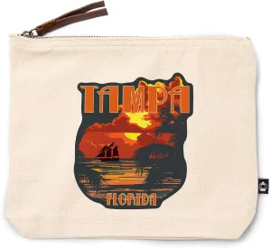 Lantern Press Tampa, Florida, Sunset and Ship, 100% Cotton Zipper Pouch, Travel Accessory, Go Bag