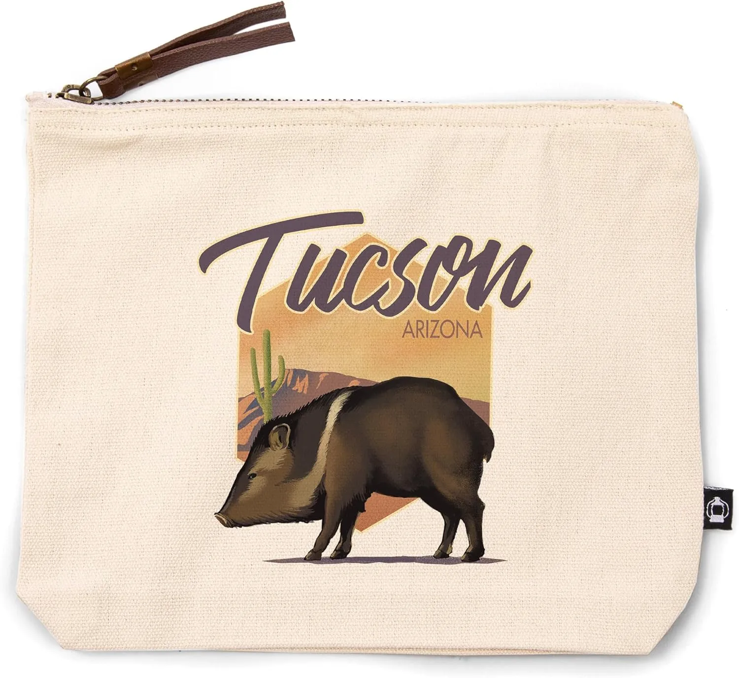 Lantern Press Tucson, Arizona, Javelina, Lithograph, 100% Cotton Zipper Pouch, Travel Accessory, Go Bag
