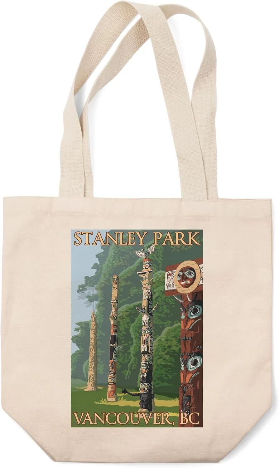 Lantern Press Vancouver, Canada, Stanley Park Totems (100% Cotton Canvas Reusable Tote Bag)