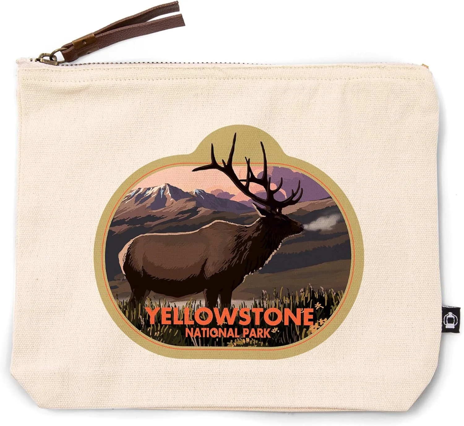 Lantern Press Yellowstone National Park, Wyoming, Elk and Sunset, 100% Cotton Zipper Pouch, Travel Accessory, Go Bag