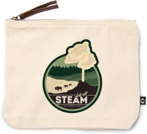 Lantern Press Yellowstone, Wyoming, Let Off Steam, Geyser, Vector Style, 100% Cotton Zipper Pouch, Travel Accessory, Go Bag