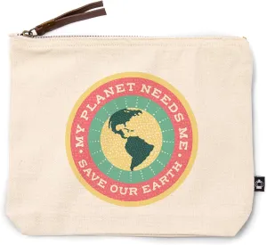 Lantern Press Young Conservationist Collection, Earth, My Planet Needs Me, 100% Cotton Zipper Pouch, Travel Accessory, Go Bag