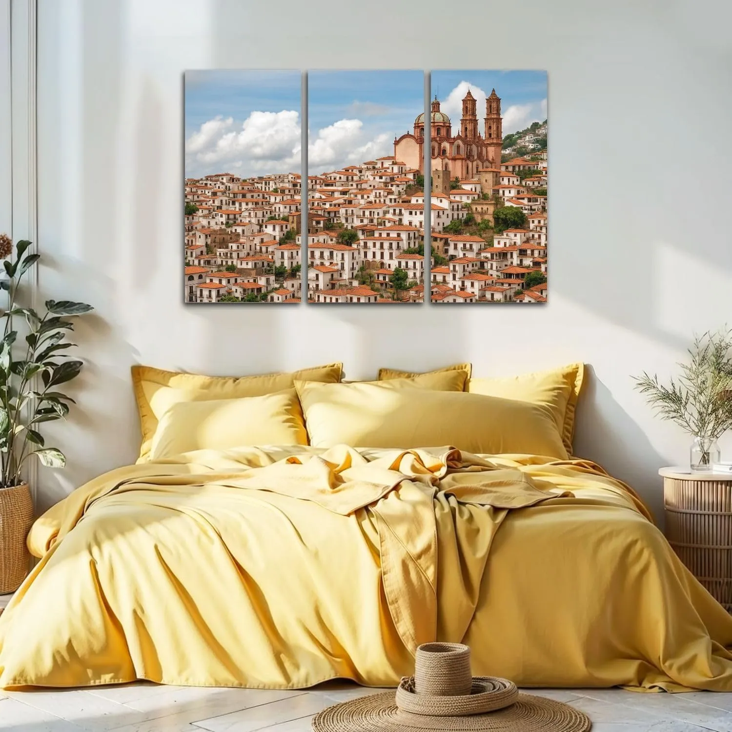 Large Canvas Wall Art 3 Pcs beautiful cityscape historic center Taxco state Guerrero central Canvas Art Prints Pictures Framed Artwork Poster Wall Decor for Living Room Bedroom 24x36 In