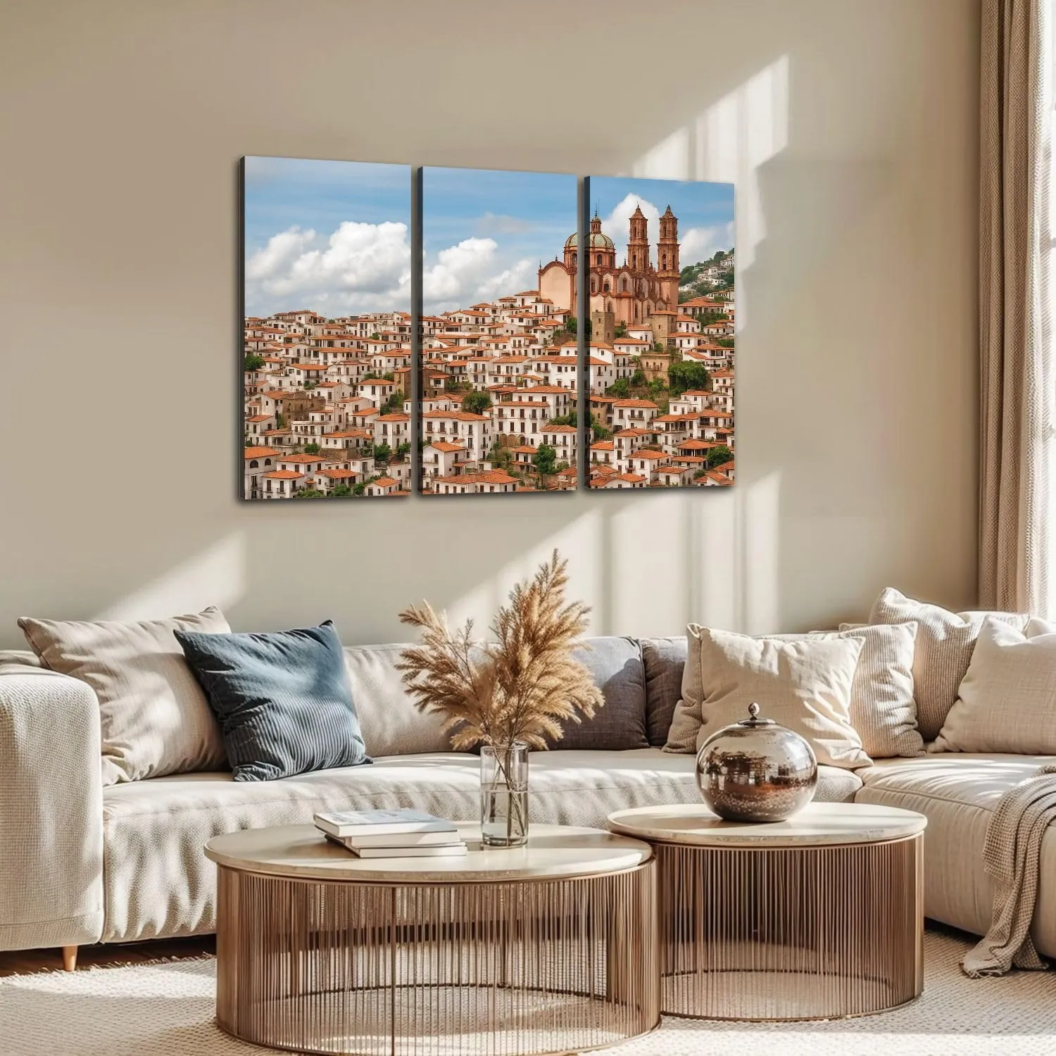 Large Canvas Wall Art 3 Pcs beautiful cityscape historic center Taxco state Guerrero central Canvas Art Prints Pictures Framed Artwork Poster Wall Decor for Living Room Bedroom 24x36 In