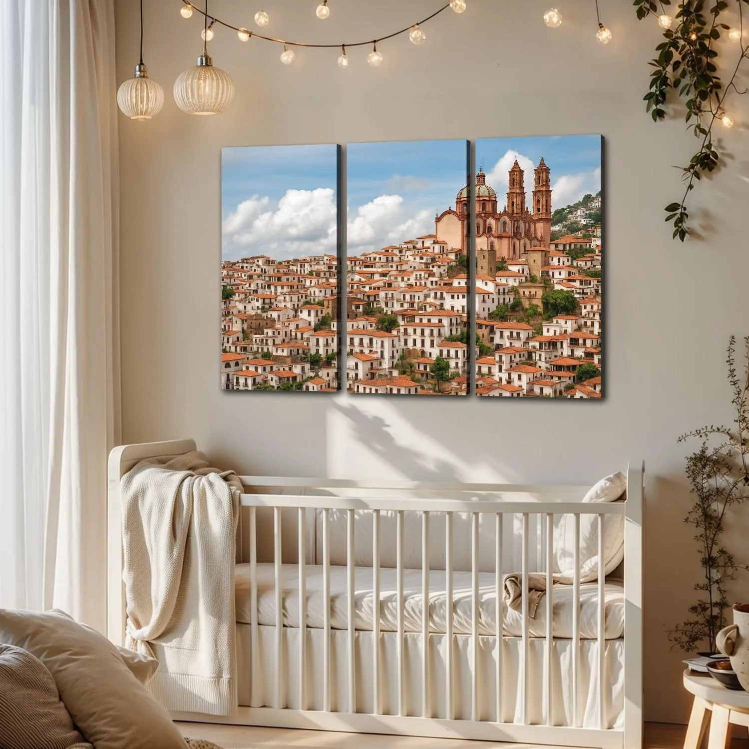 Large Canvas Wall Art 3 Pcs beautiful cityscape historic center Taxco state Guerrero central Canvas Art Prints Pictures Framed Artwork Poster Wall Decor for Living Room Bedroom 24x36 In