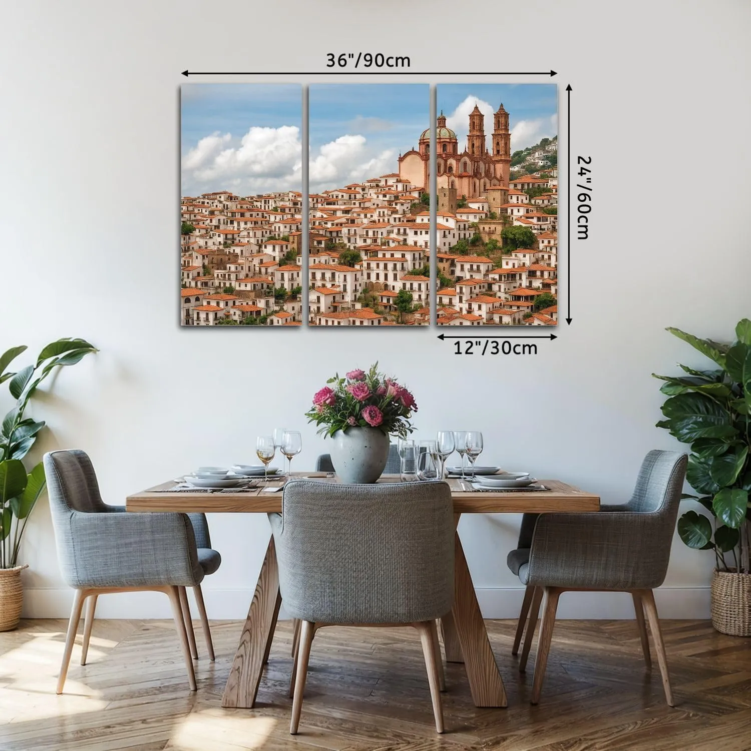 Large Canvas Wall Art 3 Pcs beautiful cityscape historic center Taxco state Guerrero central Canvas Art Prints Pictures Framed Artwork Poster Wall Decor for Living Room Bedroom 24x36 In