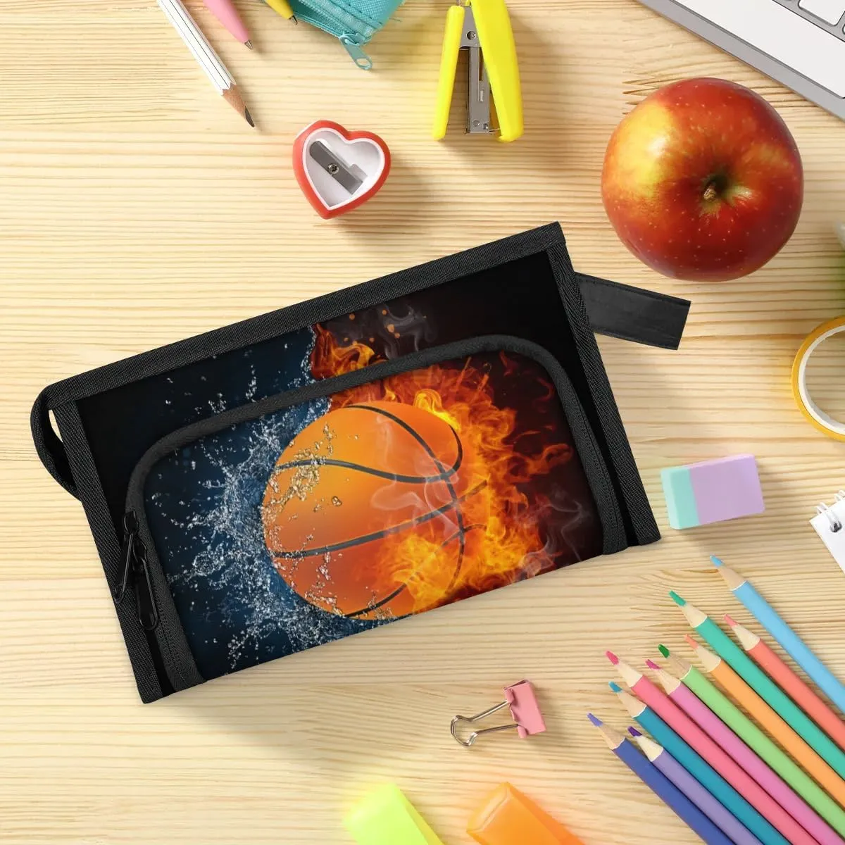 Large Capacity Pencil Case Pouch, Basketball Ball Portable Zipper Pencil Cases Pencil Bag Office Stationery Bag Makeup Bag Desk Organizer for Women Men