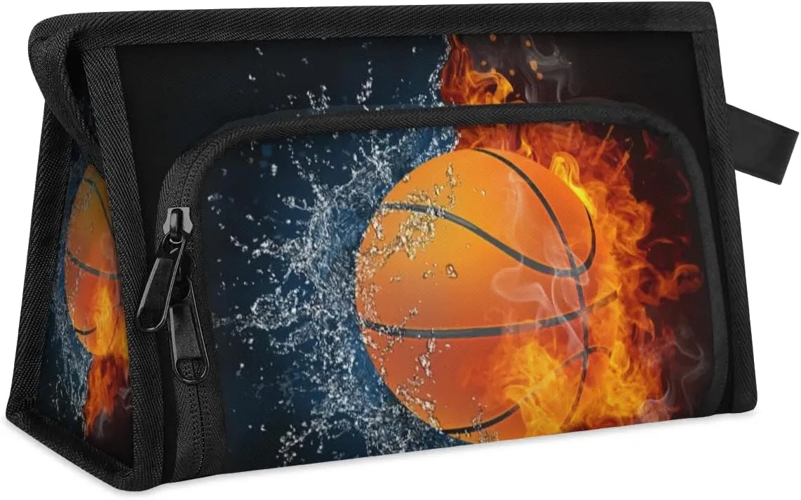 Large Capacity Pencil Case Pouch, Basketball Ball Portable Zipper Pencil Cases Pencil Bag Office Stationery Bag Makeup Bag Desk Organizer for Women Men