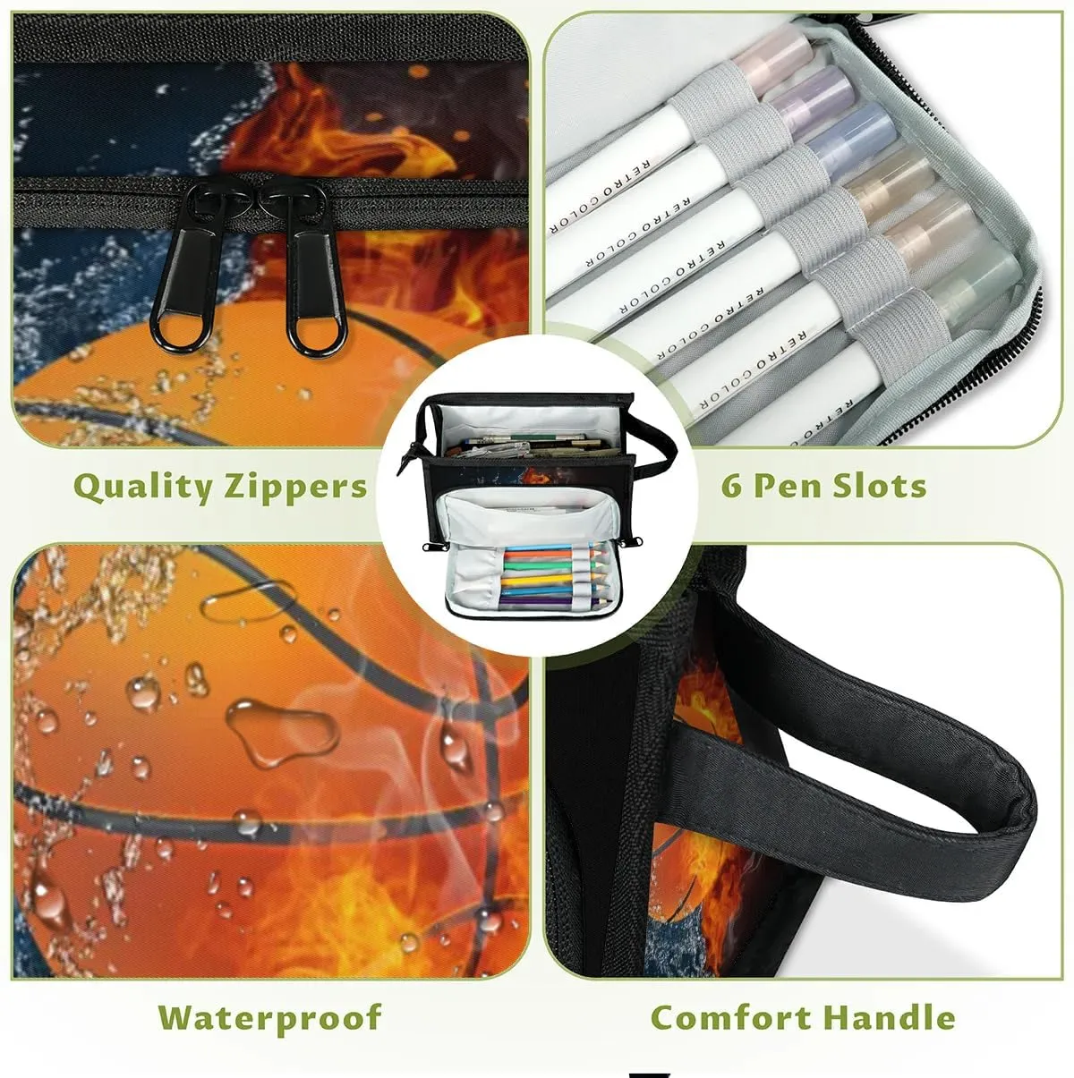 Large Capacity Pencil Case Pouch, Basketball Ball Portable Zipper Pencil Cases Pencil Bag Office Stationery Bag Makeup Bag Desk Organizer for Women Men