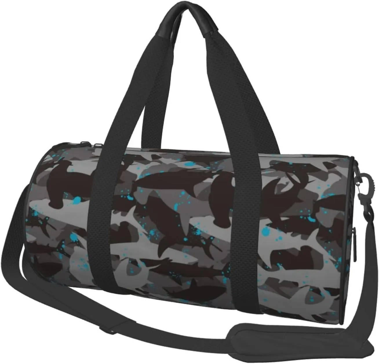 Large Duffle Bag for Travel - Black Camouflage Hammerhead Shark Gym Bag for Women Men, Foldable Travel Bags for Women Men with Zippered Multiple Pockets