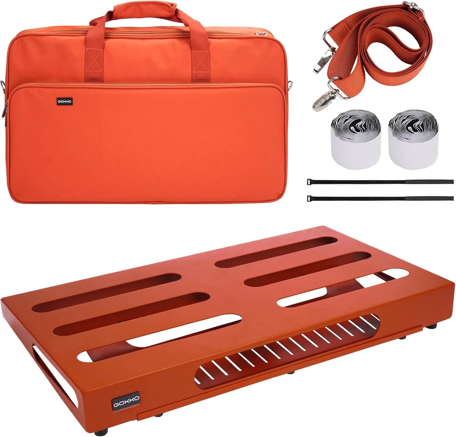 Large Guitar Pedal Board 22" x 12.6" with Carrying Bag, Built-in Power Supply Bracket (Orange, 22"×12.6")
