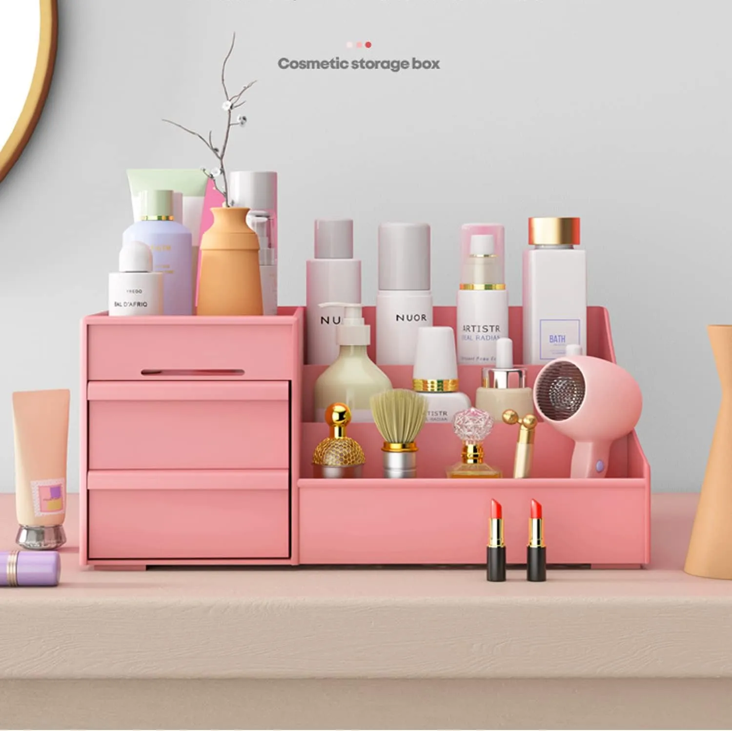 Large Makeup Capacity Cosmetic Storage Box Skin Care Organizer Jewelry,Makeup, Brushes, Lipsticks, Nail Polish Container,Desktop Dresser Sundries Storage Box