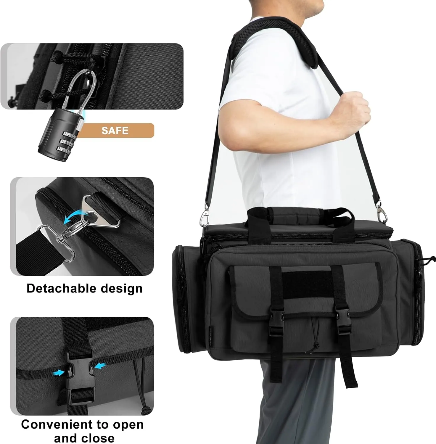 Large Range Bag -Tactical 4  Pistol Case Gun Bag with Lockable Zippers for Shooting Range Outdoor Hunting Handgun Revolver Gun Carrying Pistol Case for Handguns and Ammo