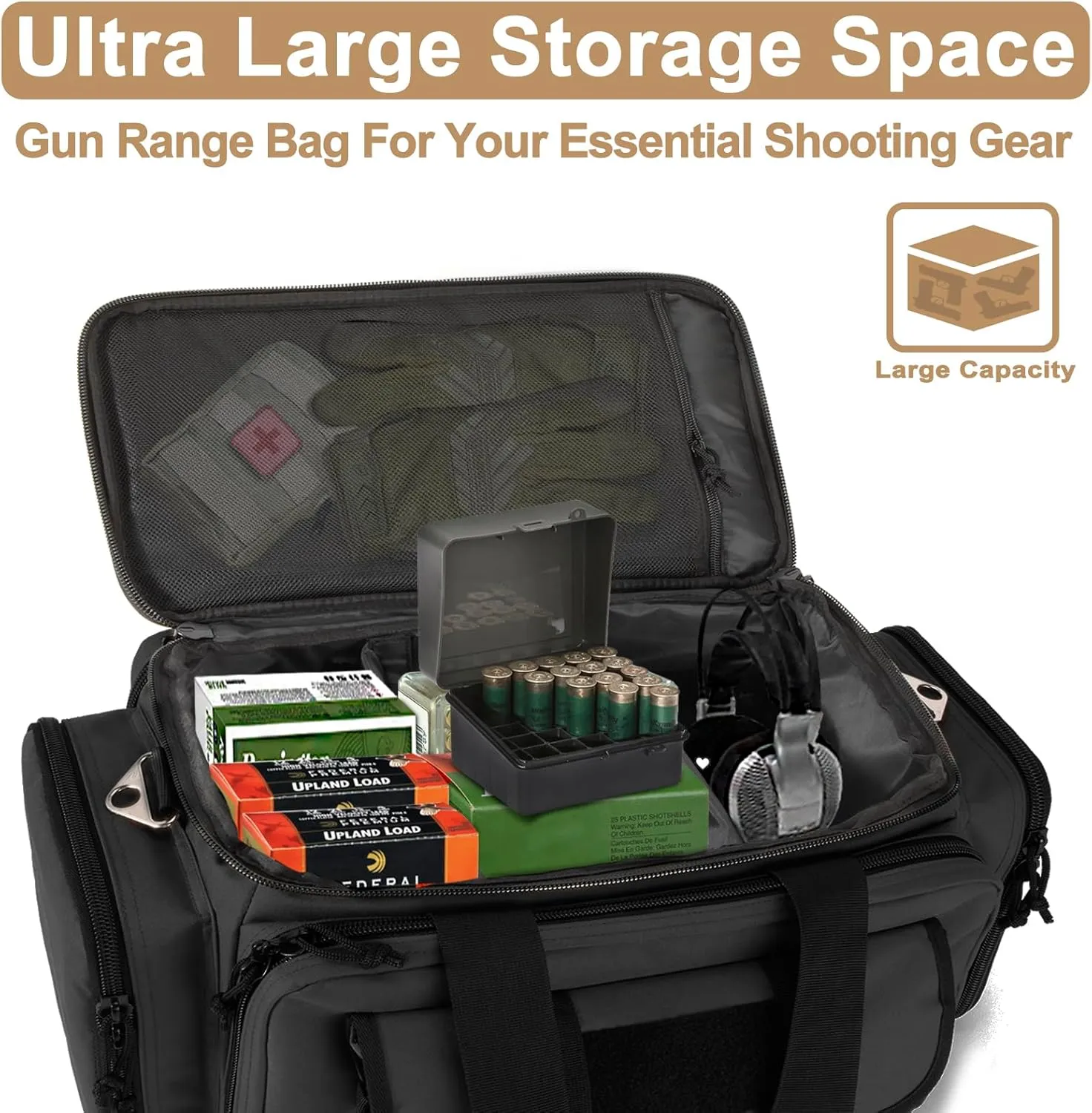Large Range Bag -Tactical 4  Pistol Case Gun Bag with Lockable Zippers for Shooting Range Outdoor Hunting Handgun Revolver Gun Carrying Pistol Case for Handguns and Ammo