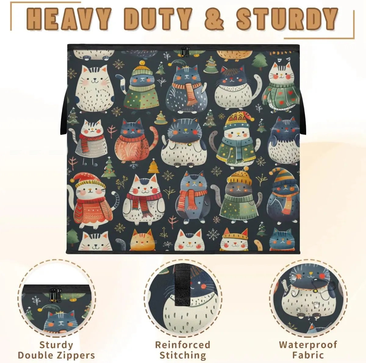 Large Storage Bags Lovely Cat Theme Closet Organizer Foldable Clothes Storage Bins with Handles Storage Containers for Blanket Comforter Pillow