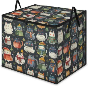 Large Storage Bags Lovely Cat Theme Closet Organizer Foldable Clothes Storage Bins with Handles Storage Containers for Blanket Comforter Pillow