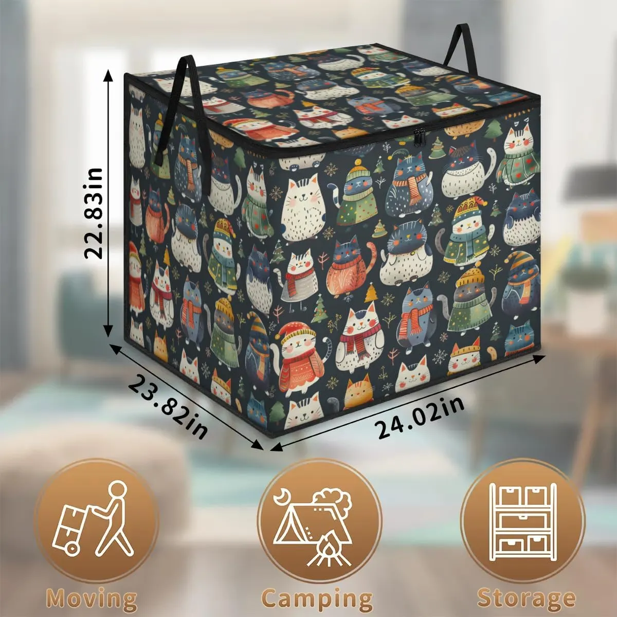 Large Storage Bags Lovely Cat Theme Closet Organizer Foldable Clothes Storage Bins with Handles Storage Containers for Blanket Comforter Pillow