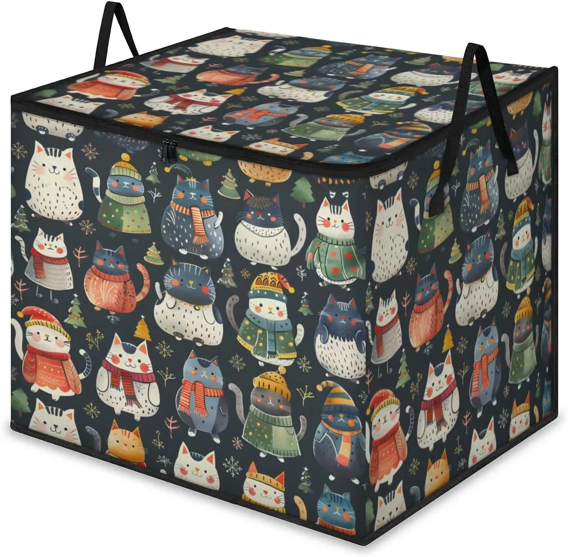 Large Storage Bags Lovely Cat Theme Closet Organizer Foldable Clothes Storage Bins with Handles Storage Containers for Blanket Comforter Pillow