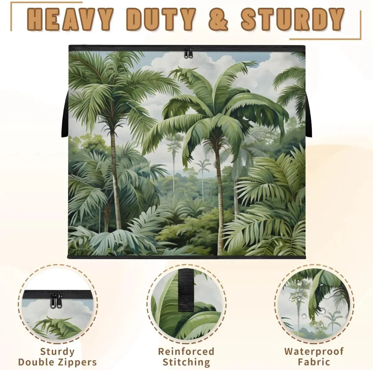 Large Storage Bags Palm Trees Closet Organizer Foldable Clothes Storage Bins with Handles Storage Containers for Blanket Comforter Pillow