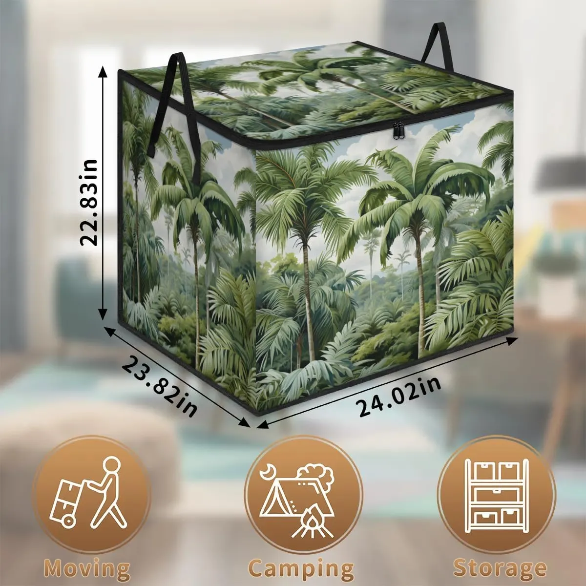 Large Storage Bags Palm Trees Closet Organizer Foldable Clothes Storage Bins with Handles Storage Containers for Blanket Comforter Pillow