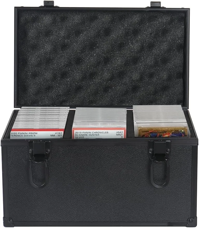 Large Trading Card Storage Box Holds 300  Cards, Adjustable Dividers, Acid-Free & Durable Plastic, Secure Organizer for Sports, and Collectible Cards with 3 Sponge partition