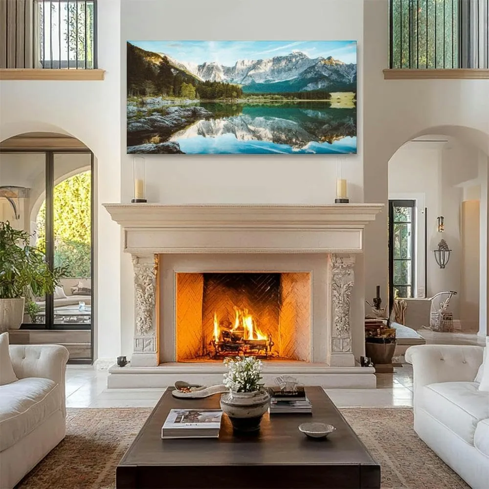 Large Wall Art Decor for Living Room Bedroom Bathroom Canvas Wall Art Framed Beautiful morning scene alpine peaks reflecting tranquil mountain lake Prints Artwork Painting Pictures Kitchen 24x48