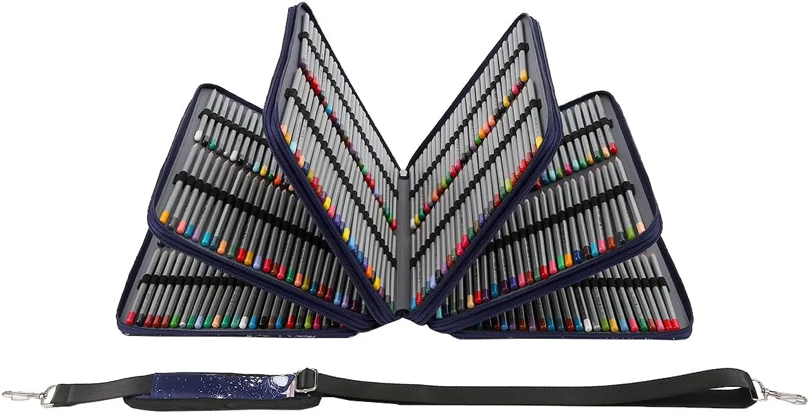 Lbxgap 500 Individual-Slot Colored Pencil Organizer with Zipper - Fabric Art Storage Bag for Painters and Artists (Small Slots,Galaxy Blue)