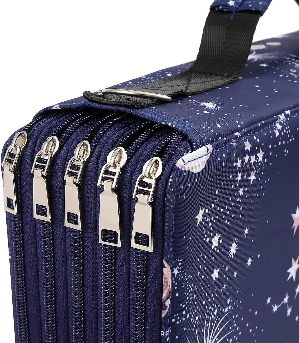 Lbxgap 500 Individual-Slot Colored Pencil Organizer with Zipper - Fabric Art Storage Bag for Painters and Artists (Small Slots,Galaxy Blue)