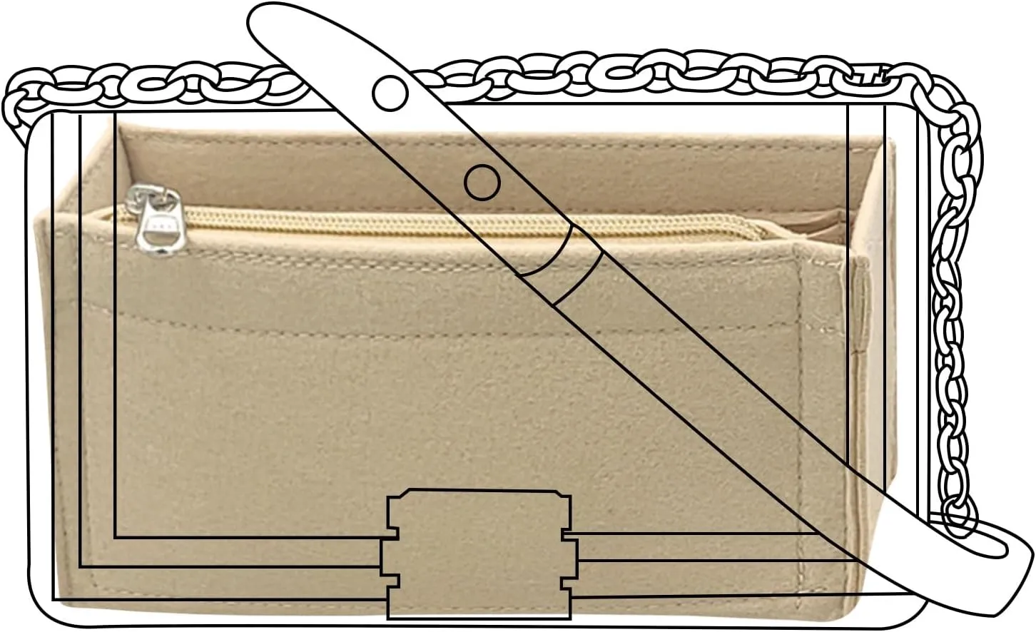 Lckaey bag insert for chanel leboy organizer Handbags Felt organizer insert Y094Khaki-S
