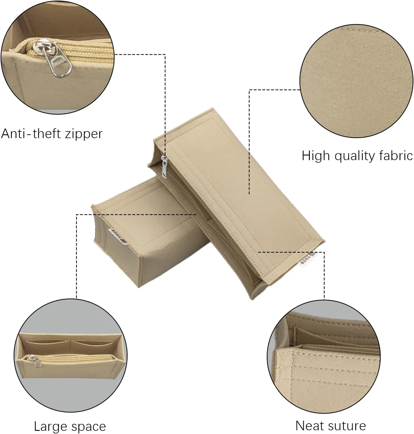 Lckaey bag insert for chanel leboy organizer Handbags Felt organizer insert Y094Khaki-S