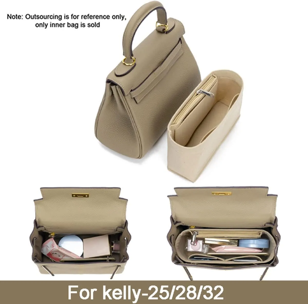 Lckaey bag insert Organizer for kelly organizer 32 bags Purse Handbag1011grey-L