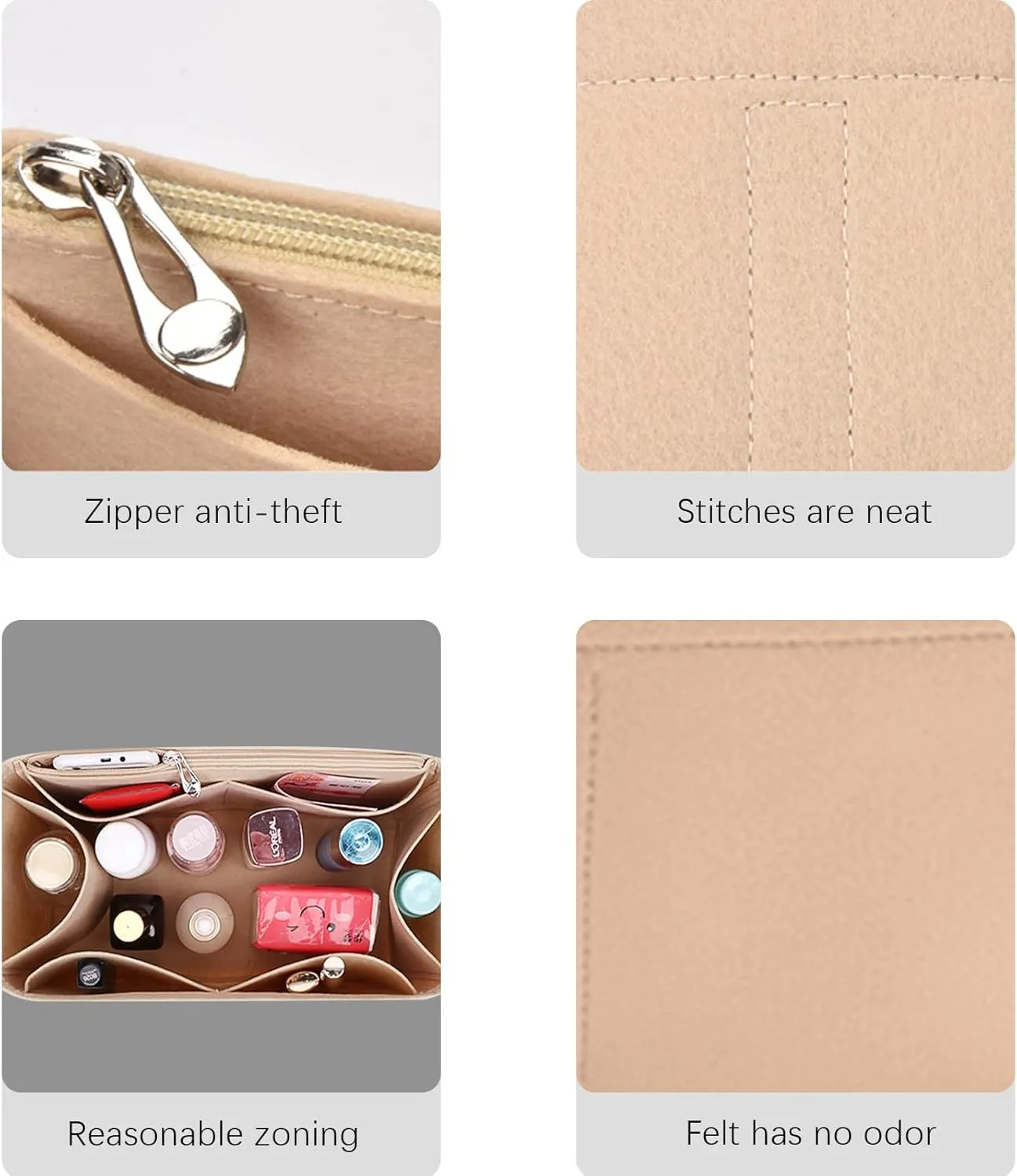 Lckaey bag insert organizer for Speedy 30 HandBag protective insert Tote Bag and hand bag inserts protector Y073Khaki-L