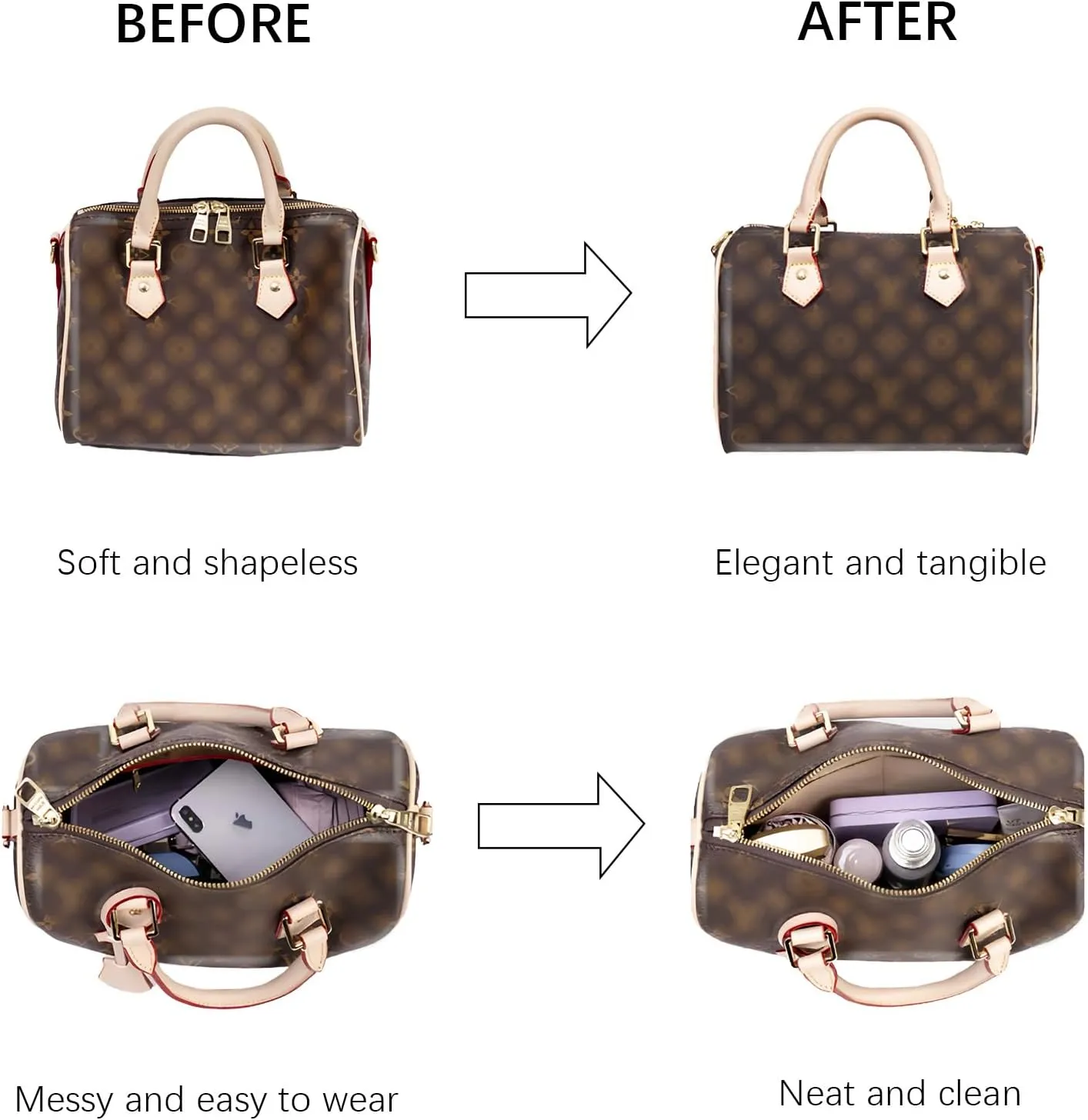 Lckaey bag insert organizer for Speedy 30 HandBag protective insert Tote Bag and hand bag inserts protector Y073Khaki-L