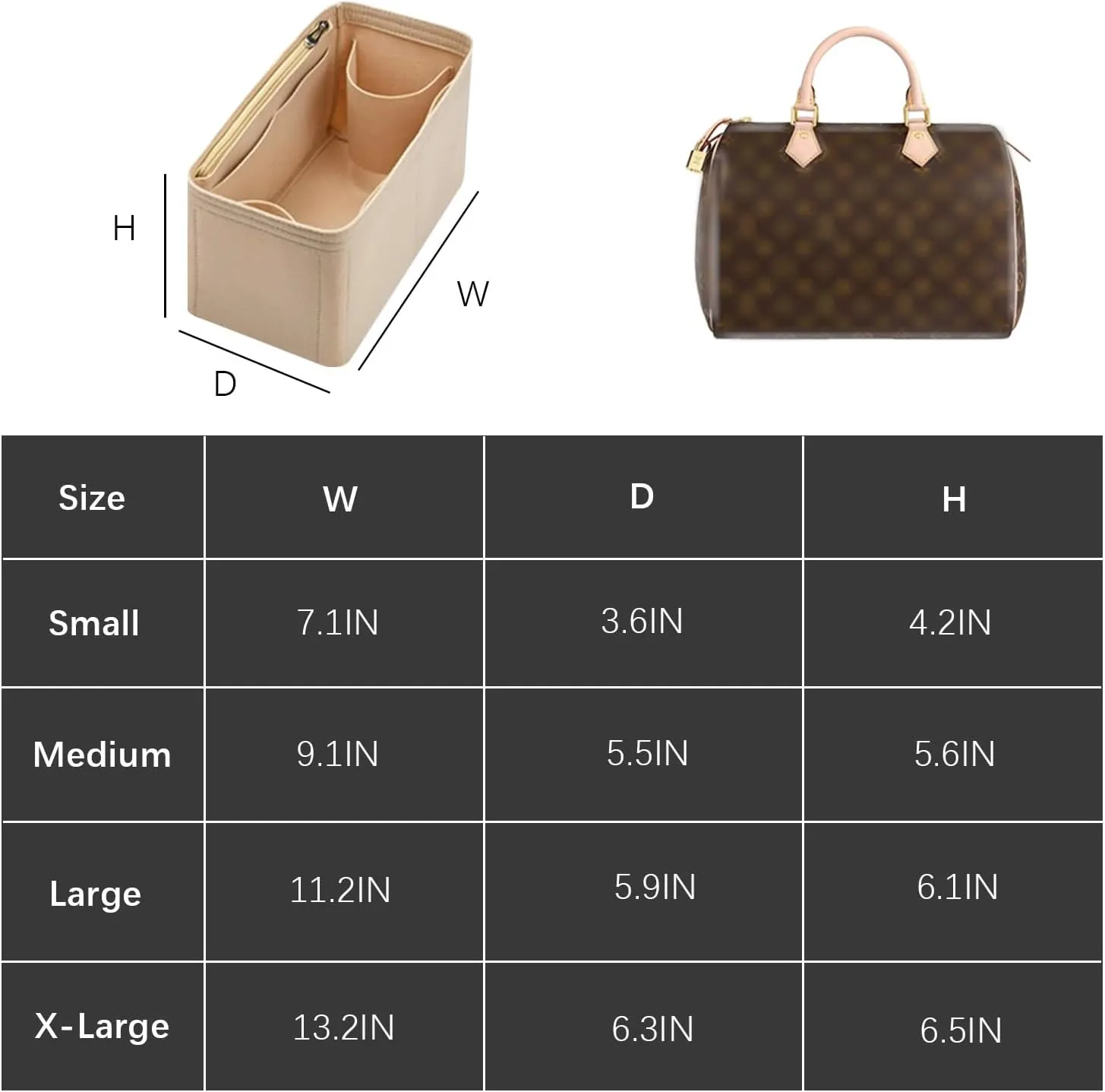 Lckaey bag insert organizer for Speedy 30 HandBag protective insert Tote Bag and hand bag inserts protector Y073Khaki-L