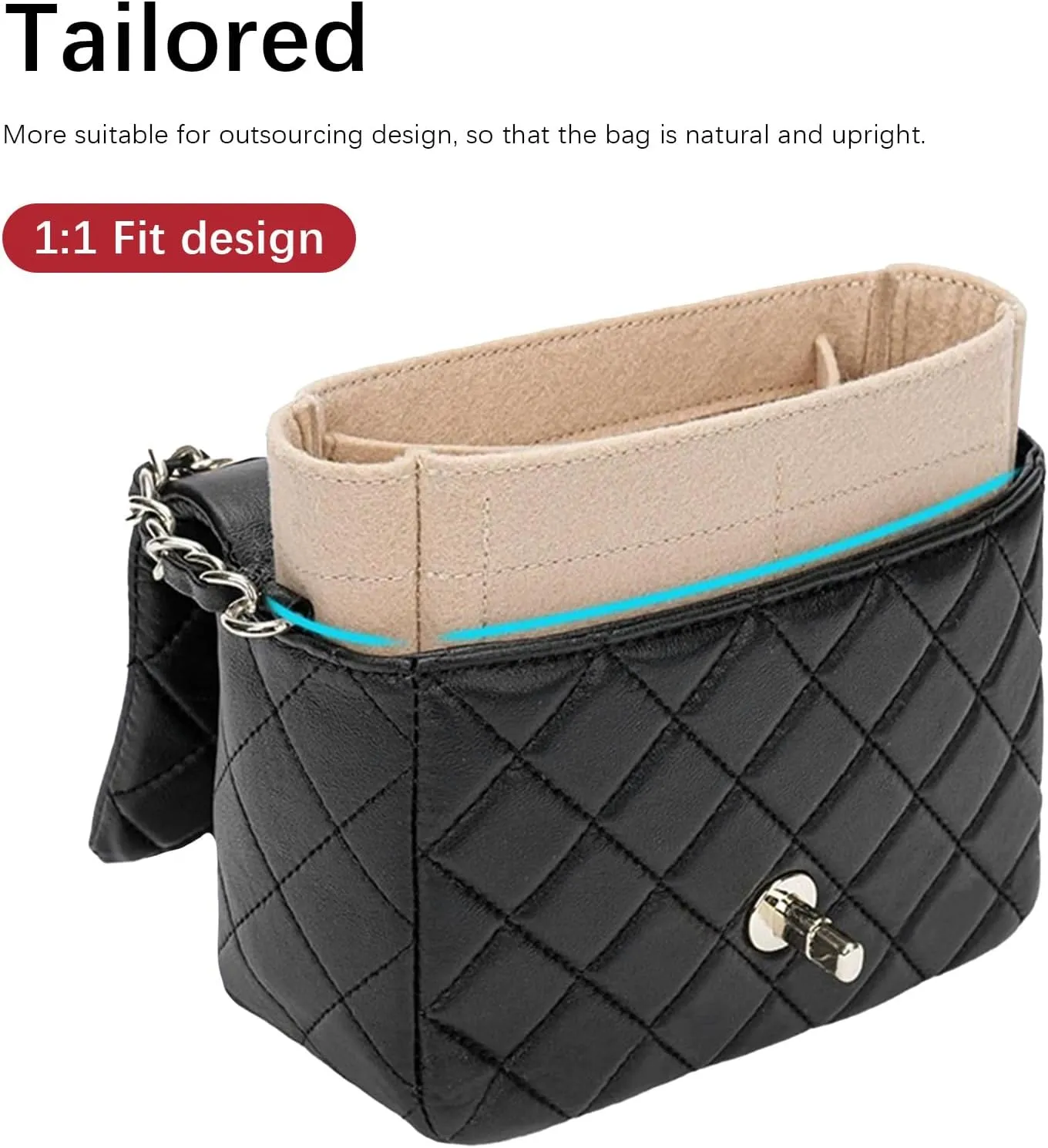 Lckaey Bag Organizer for Chanel bag Classic Flap cf jumbo bag Purse Insert - Handbag Felt Insert Y069Khaki-mini