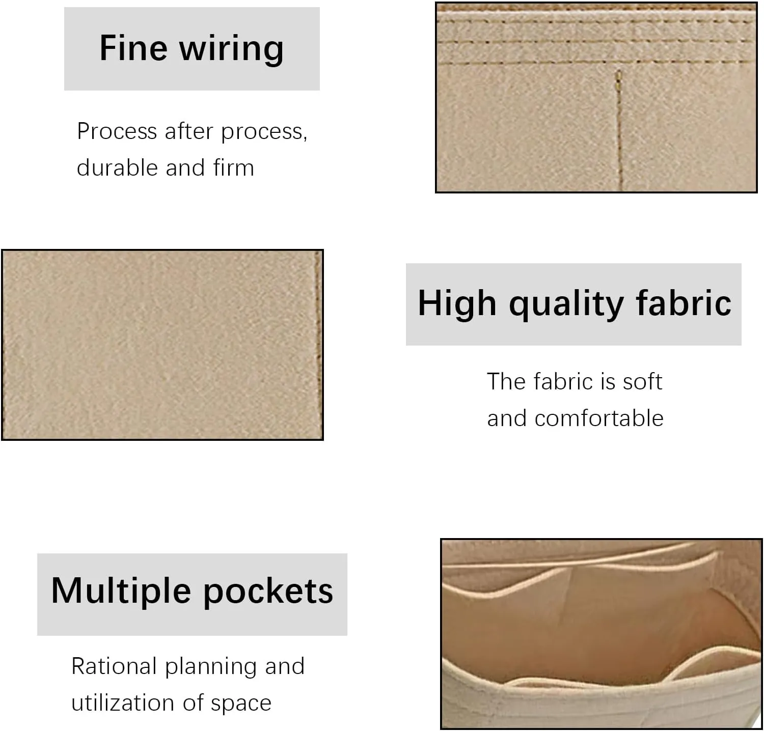 Lckaey Bag Organizer for Chanel bag Classic Flap cf jumbo bag Purse Insert - Handbag Felt Insert Y069Khaki-mini