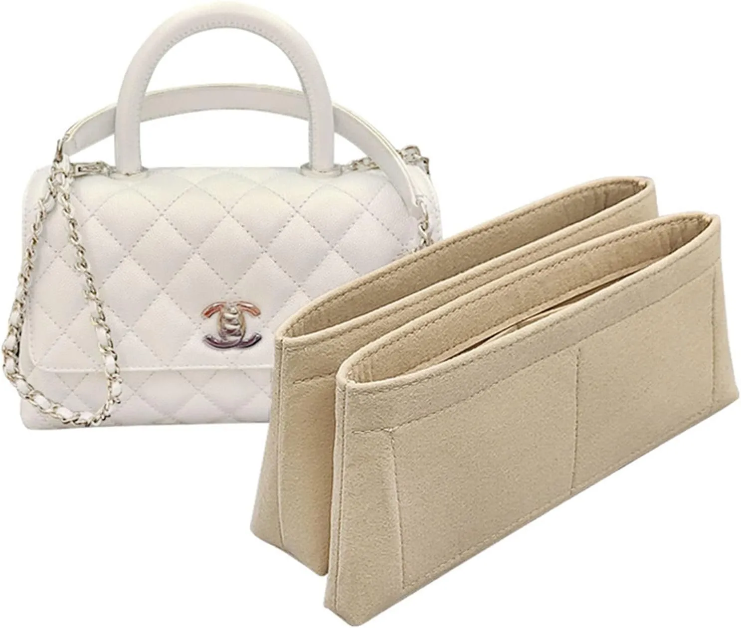 Lckaey Bag Organizer For coco handle large bag organizer Felt insert 2020beige-L