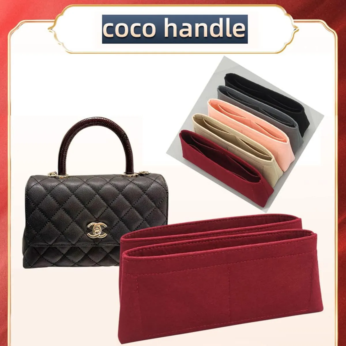 Lckaey Bag Organizer For coco handle large bag organizer Felt insert 2020beige-L