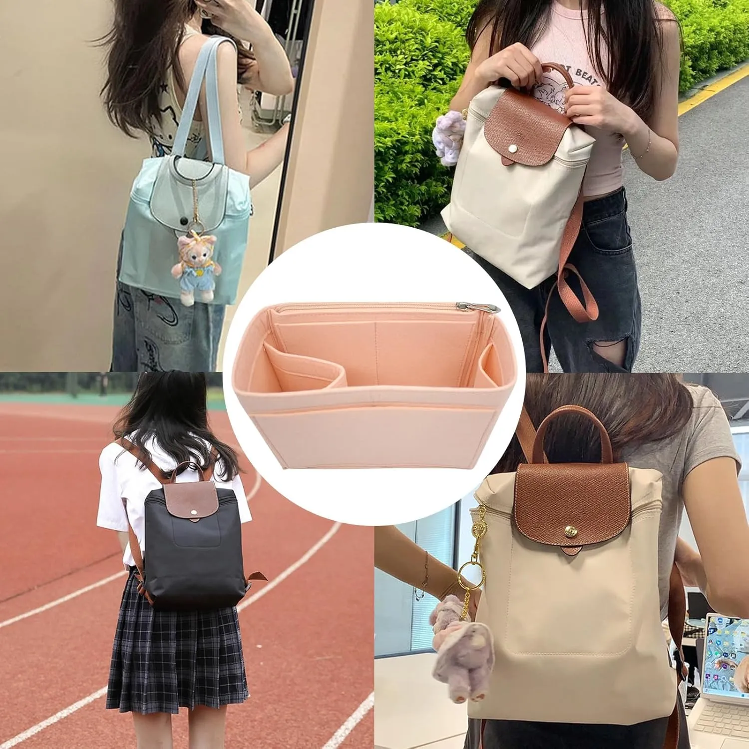 Lckaey Bag Organizer for Le Pliage Backpack - Felt Knapsack Purse Insert - Y083-Pink