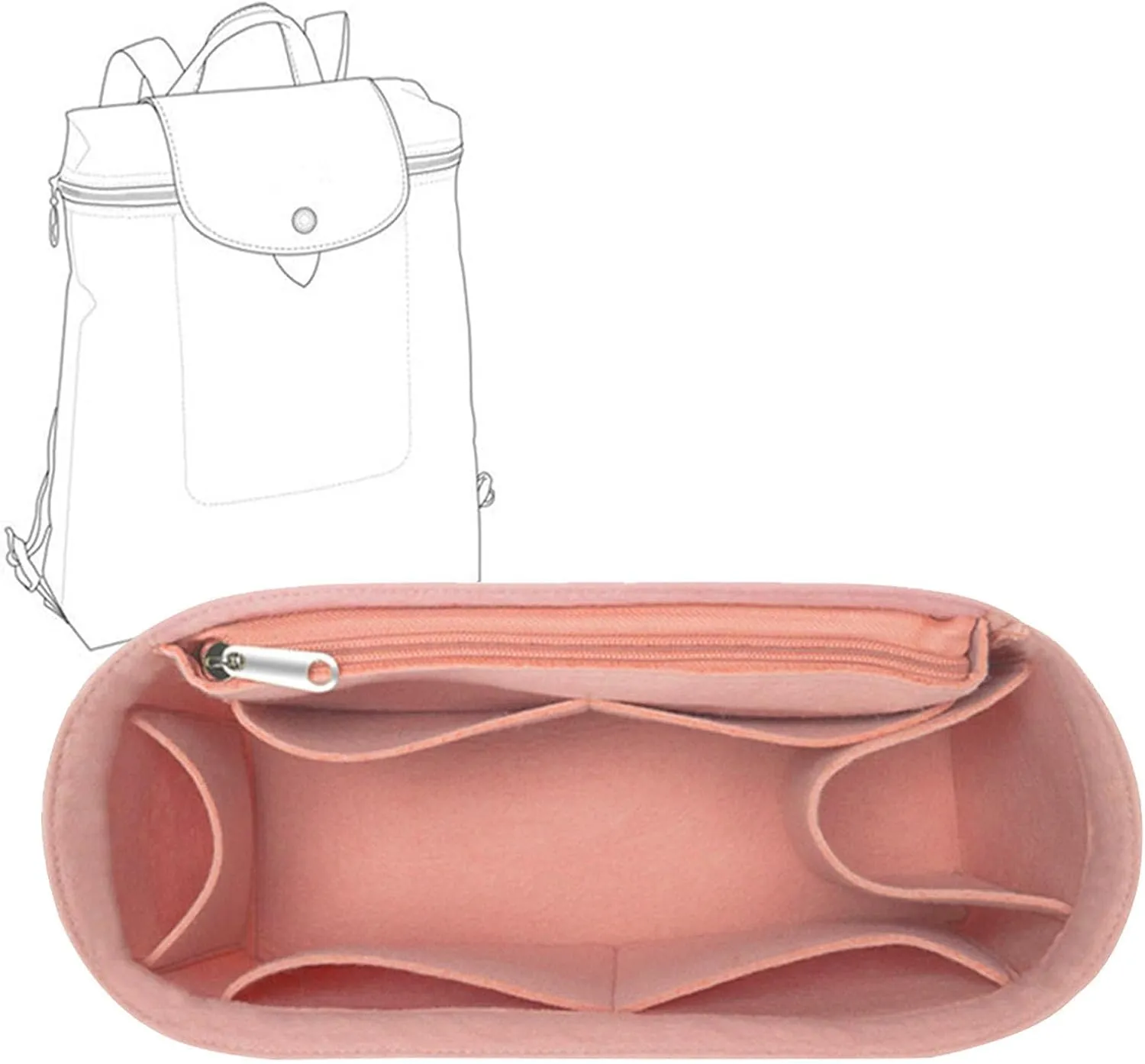 Lckaey Bag Organizer for Le Pliage Backpack - Felt Knapsack Purse Insert - Y083-Pink