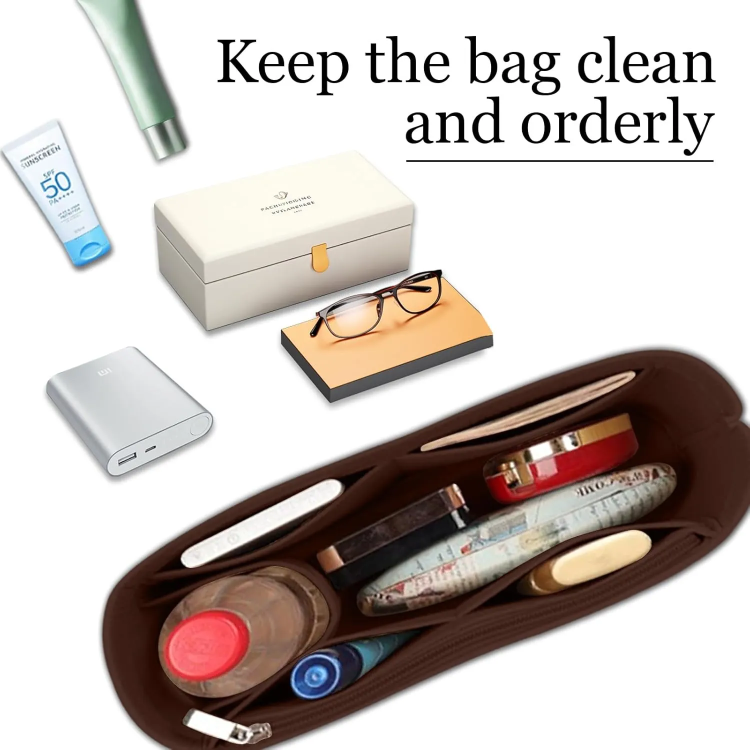 Lckaey Bag Organizer for loewe basket bag Purse Insert - Handbag Felt Insert Y097coffee