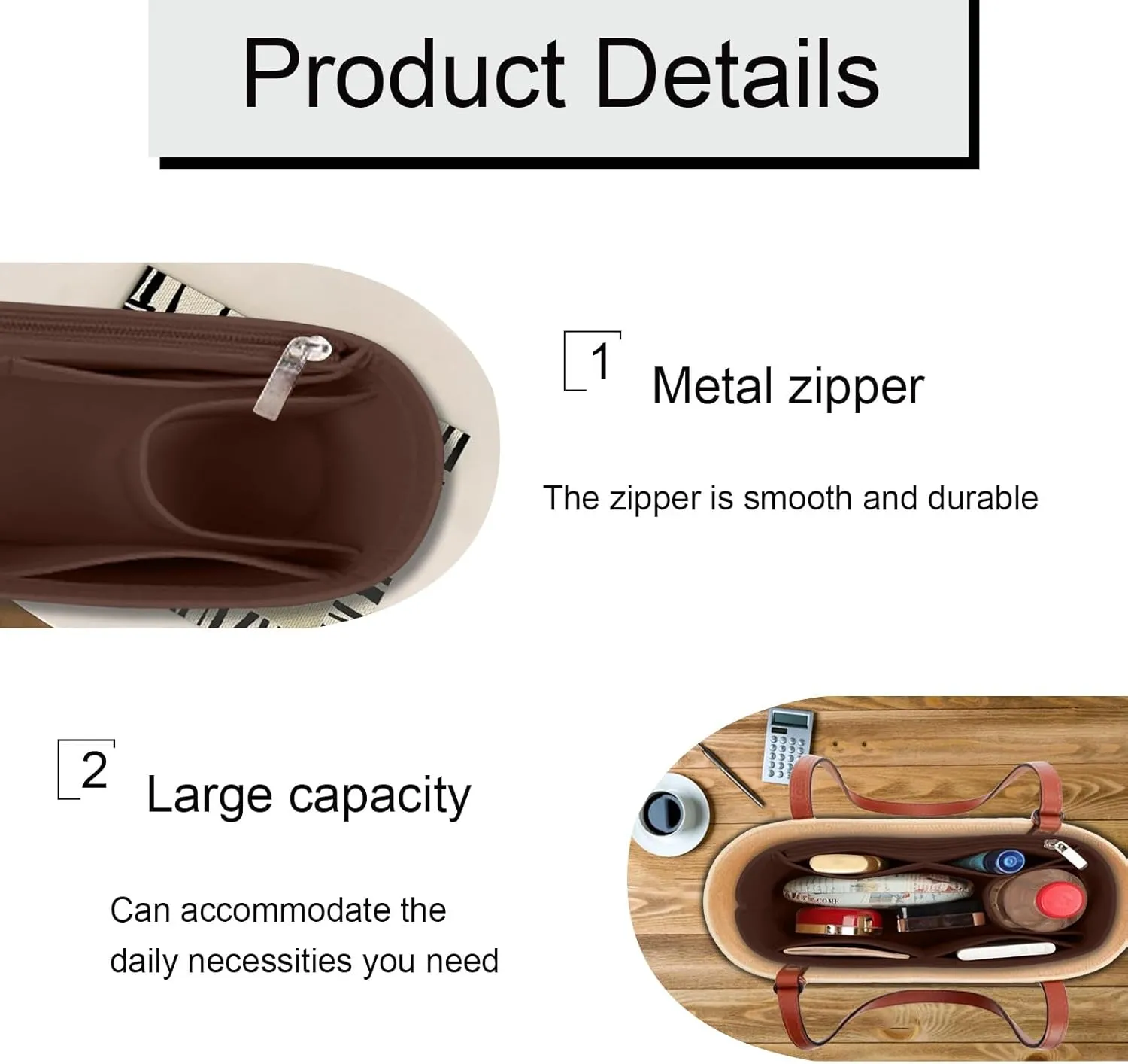 Lckaey Bag Organizer for loewe basket bag Purse Insert - Handbag Felt Insert Y097coffee