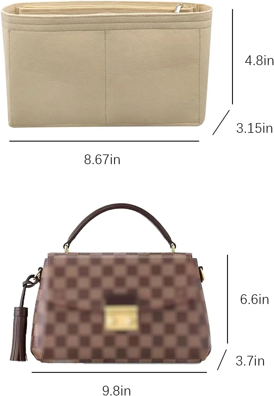 Lckaey bag organizer for lv croisette insert small bag crayon Organizer insert Y079-Khaki