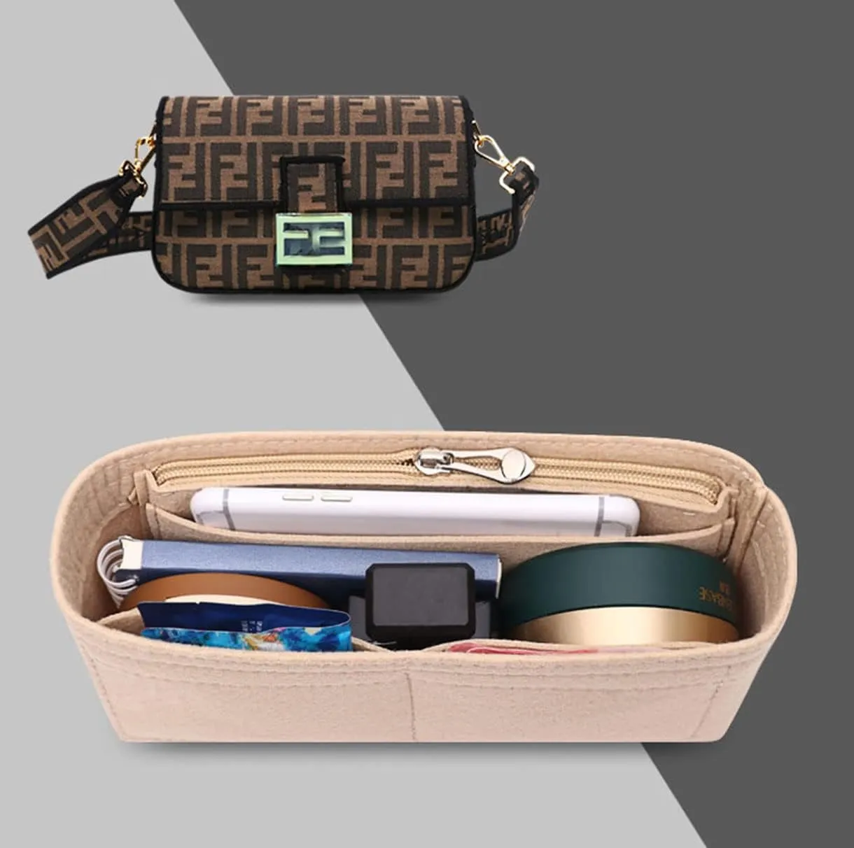 Lckaey bags organizer for baguette bag insert for baguette purse 2090Beige-M
