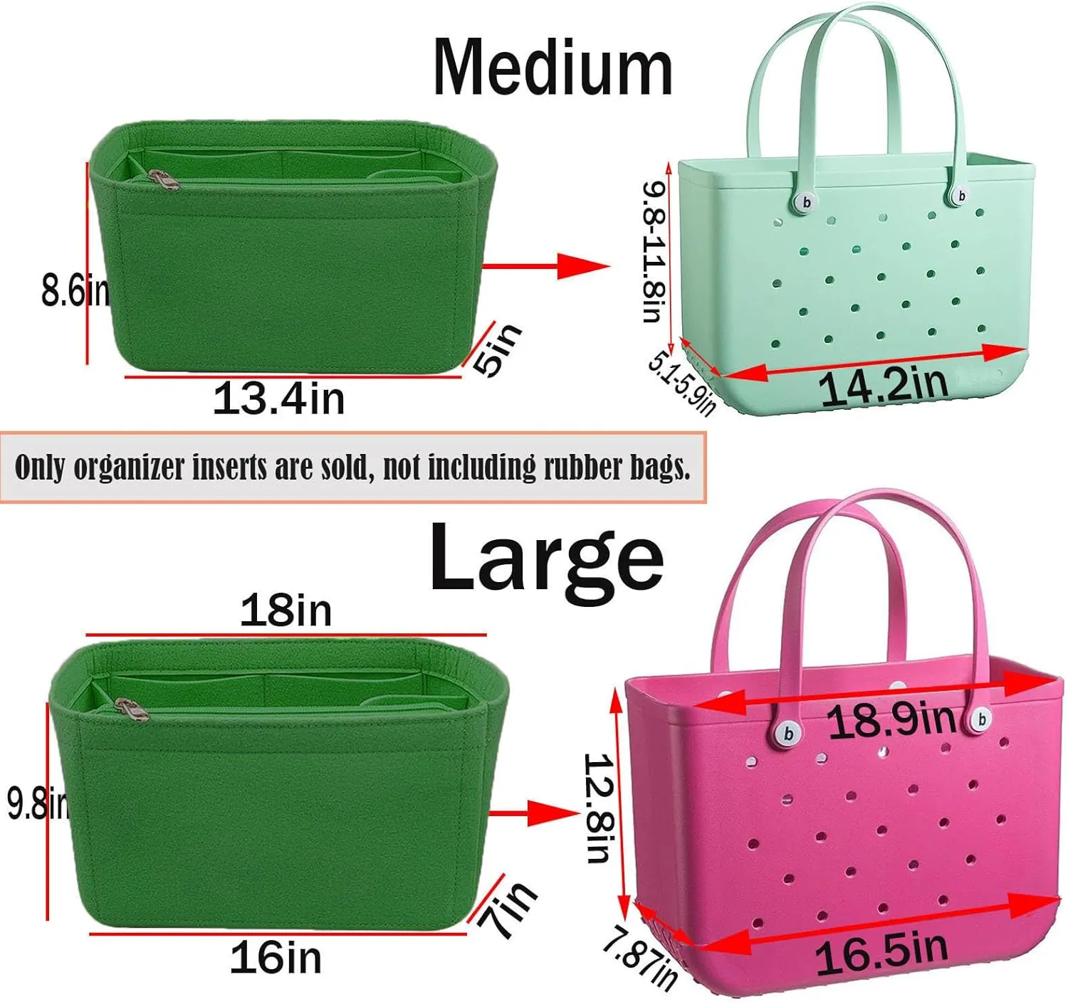 Lckaey beach accessories for bogg bag xl organizer Organizing bogg bag divider organizer insert 3018Grass green-L