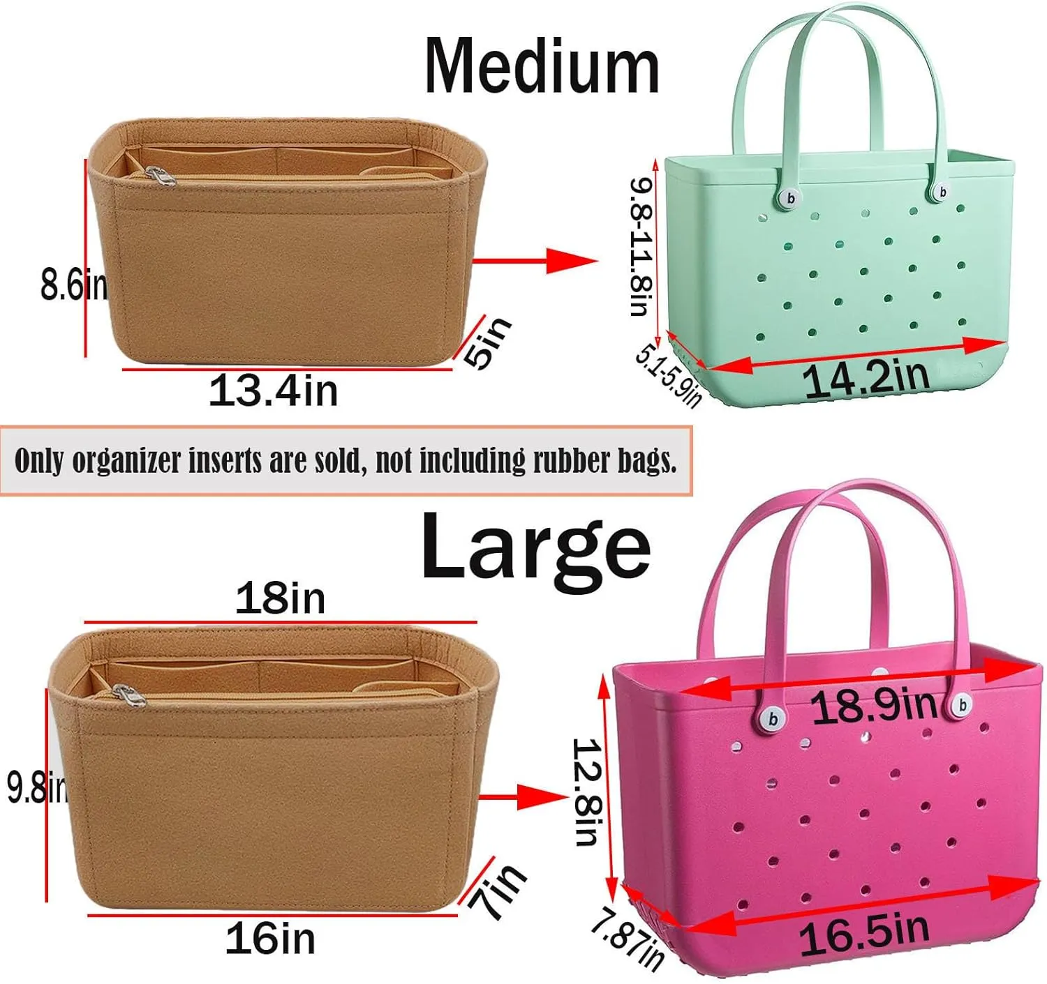 Lckaey Beach Bag Organizer for bogg bag accessories medium Storage bag divider insert 3018camel-M