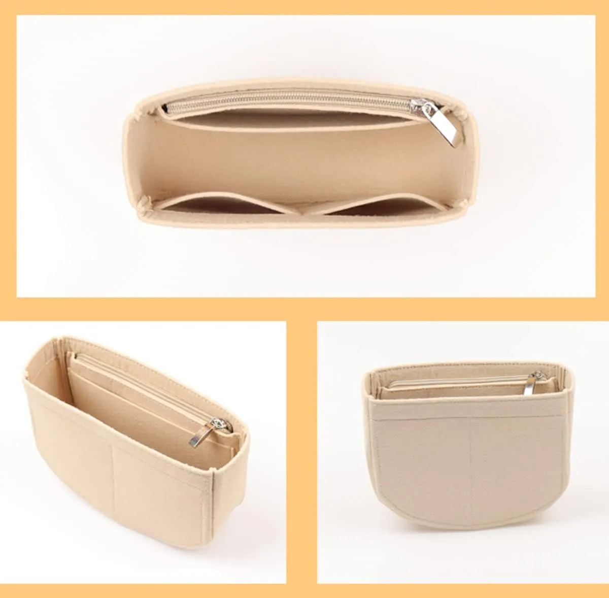 Lckaey Felt Insert Purse Organizer for saddle bag bobby liner bag handbag storage bag 2045beige-S