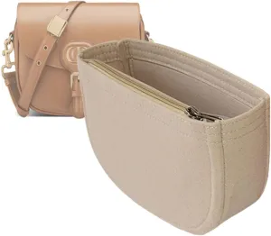 Lckaey Felt Insert Purse Organizer for saddle bag bobby liner bag handbag storage bag 2045beige-S