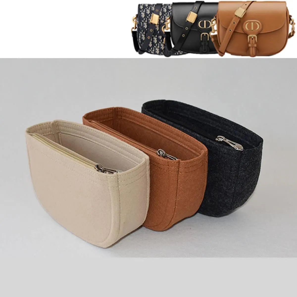 Lckaey Felt Insert Purse Organizer for saddle bag bobby liner bag handbag storage bag 2045beige-S